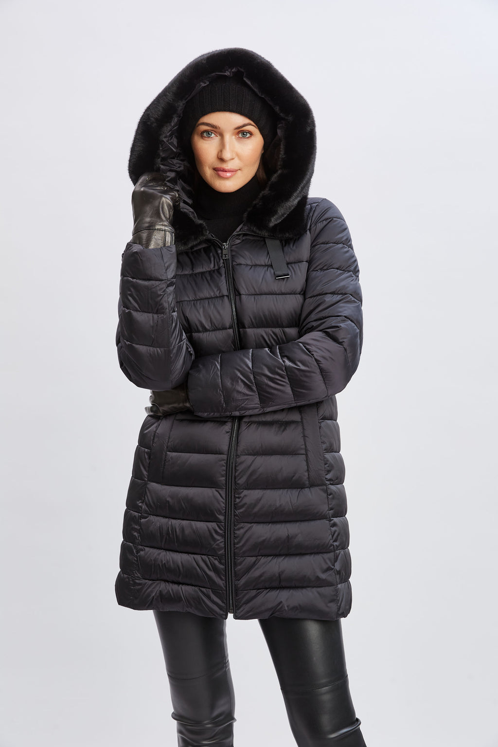 Tahari Faux Fur Collar Puffer Coat Elie Tahari