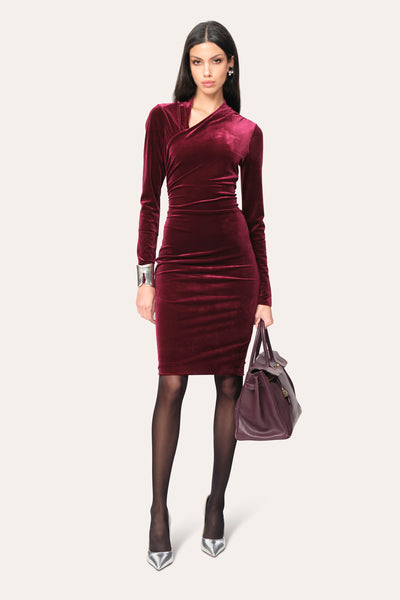 Asymmetric Ruched Velvet Dress