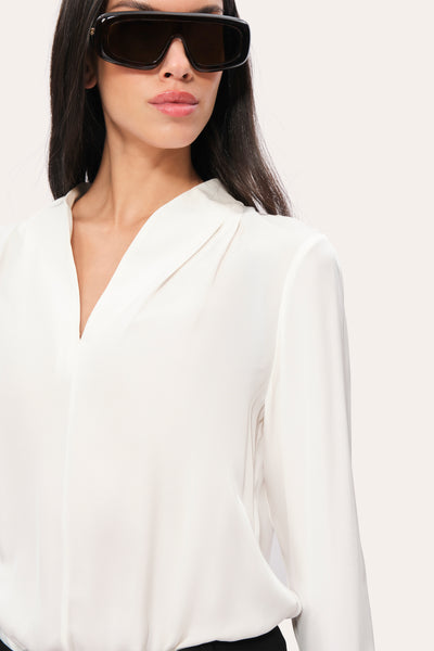 Silk Contour Neck Rib Trim Shirt Image 3
