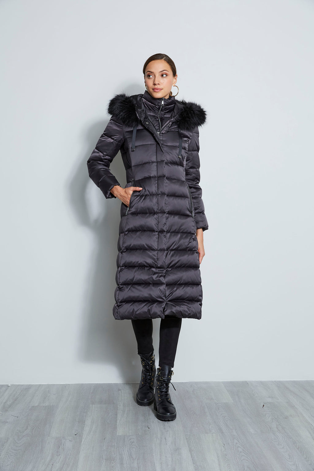 T tahari jacqueline faux fur trim maxi puffer coat sale