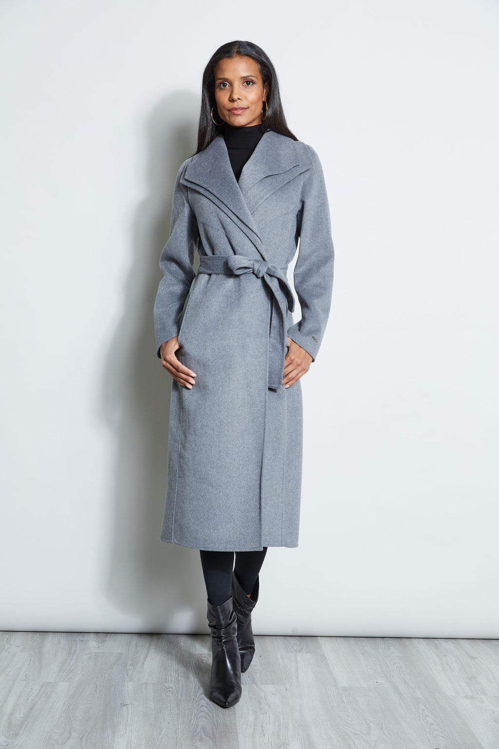 Tahari Long Double Face Wool Blend Wrap Coat