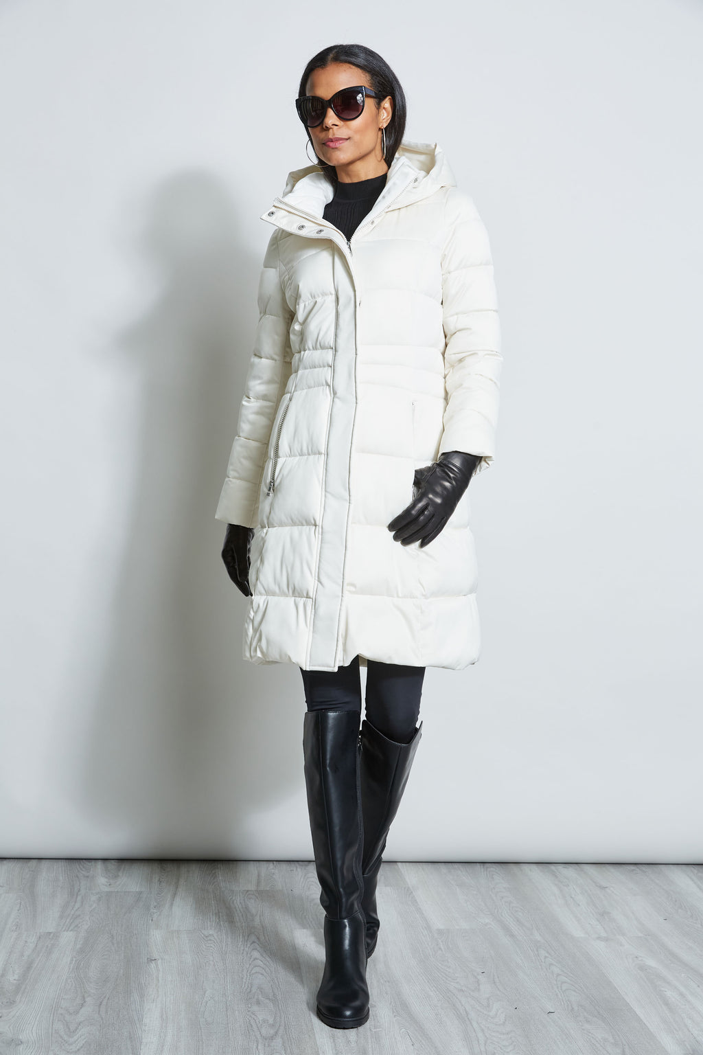 Tahari Stitched Hooded Puffer Coat Elie Tahari
