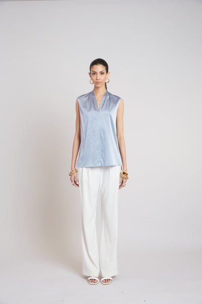Sleeveless Silk Button Down Shirt Image 4