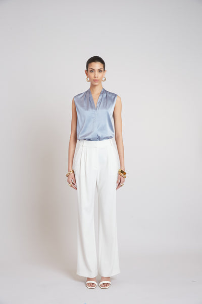 Sleeveless Silk Button Down Shirt Image 2