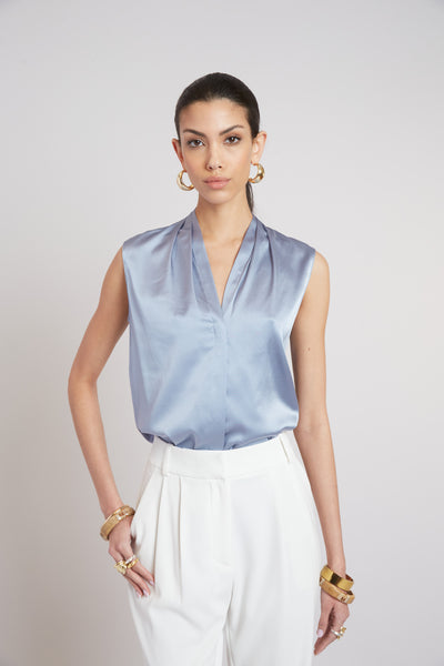 Sleeveless Silk Button Down Shirt Image 1
