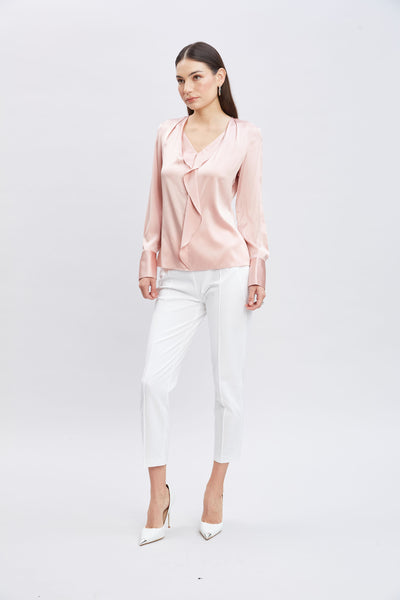 Silk Satin Ruffle Contour Shirt Image 4