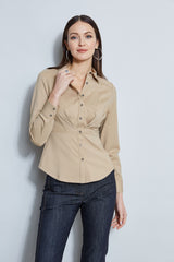 Ponte Pleated Button Down Shirt
