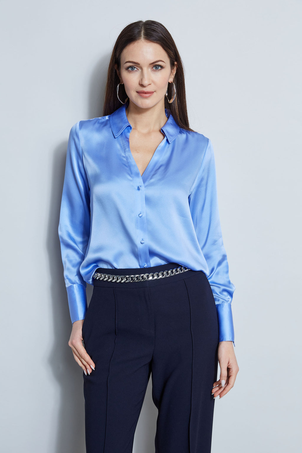 Satin blouse button down sale