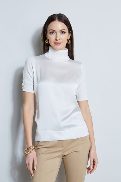 Short Sleeve Satin Front Sweater Image 1