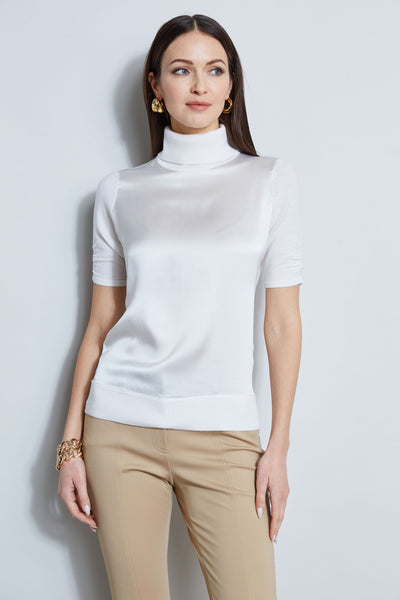 Short Sleeve Satin Front Sweater Image 3