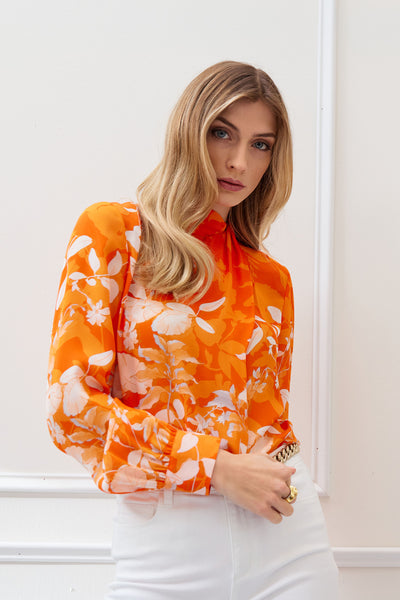 Silk Draped Neck Bloom Shirt Image 5