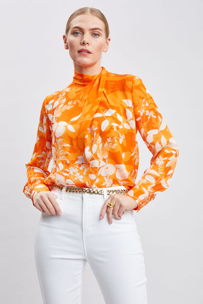 Silk Draped Neck Bloom Shirt Image 6