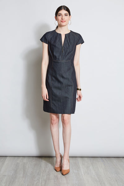 Denim Fit & Flare Zip Dress Image 1