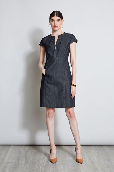 Denim Fit & Flare Zip Dress Image 2