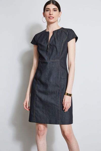 Denim Fit & Flare Zip Dress Image 3