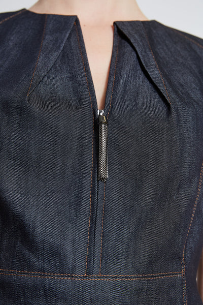 Denim Fit & Flare Zip Dress Image 5