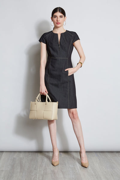 Denim Fit & Flare Zip Dress Image 1