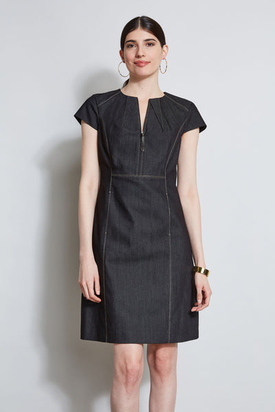 Denim Fit & Flare Zip Dress Image 3