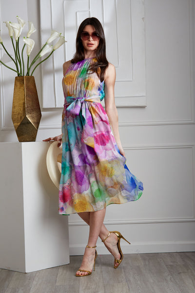 Pigment Floral Silk Chiffon Halter Dress Image 2