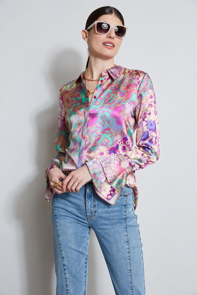 Silk Satin Field Floral Shirt
