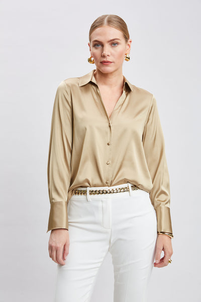 Silk Satin Button Down Shirt Image 1