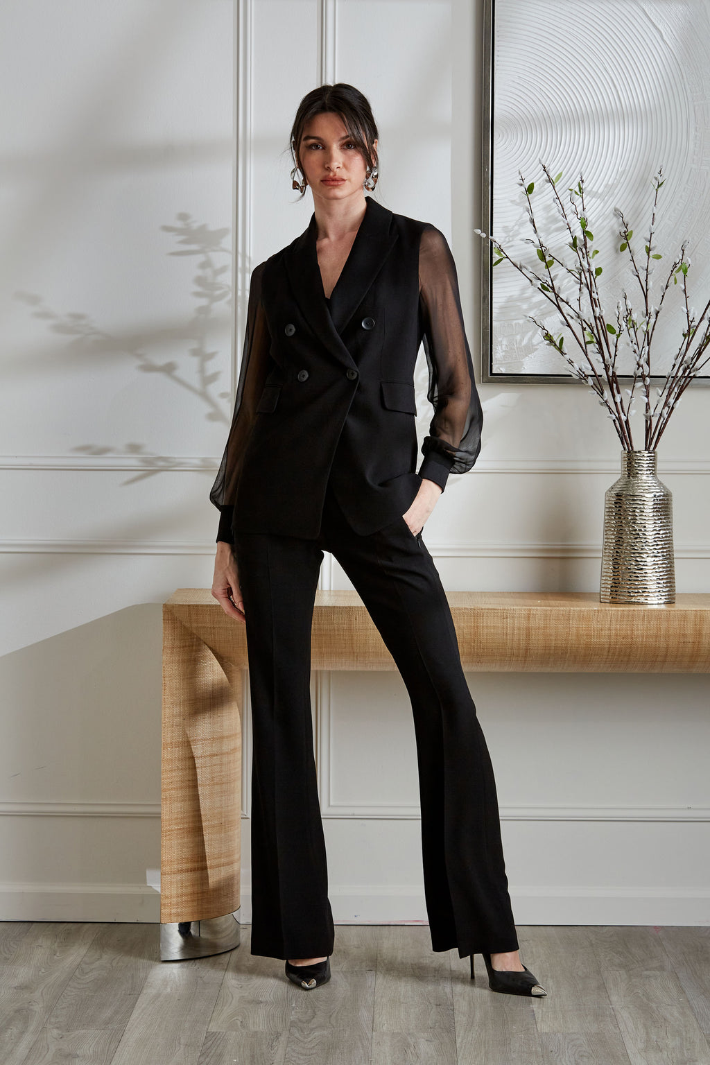 Double Breasted Chiffon Sleeve Blazer Elie Tahari