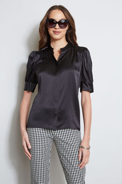 Silk Satin Ruched Sleeve Shirt Image 1