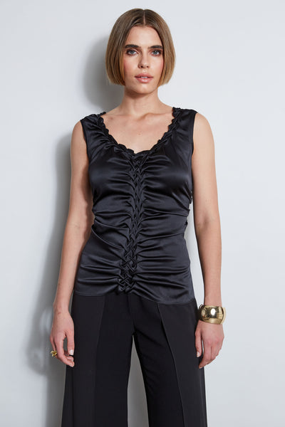 Silk Satin Braid Ruched Top Image 3