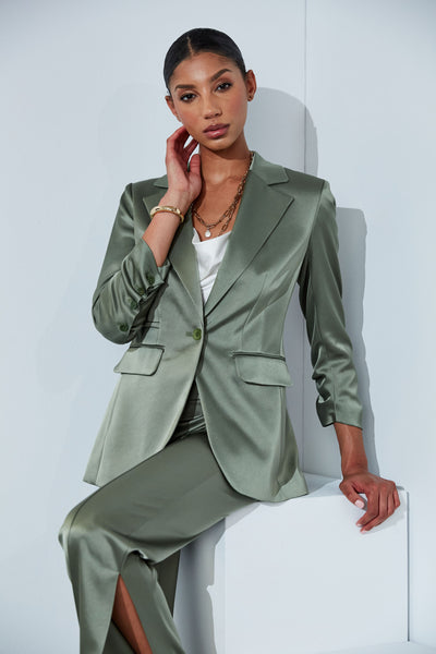 Satin Ruched Sleeve Blazer Image 4