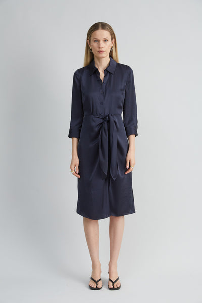 Satin Tie Shirt Dress Image 1
