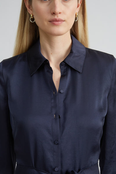 Satin Tie Shirt Dress Image 4