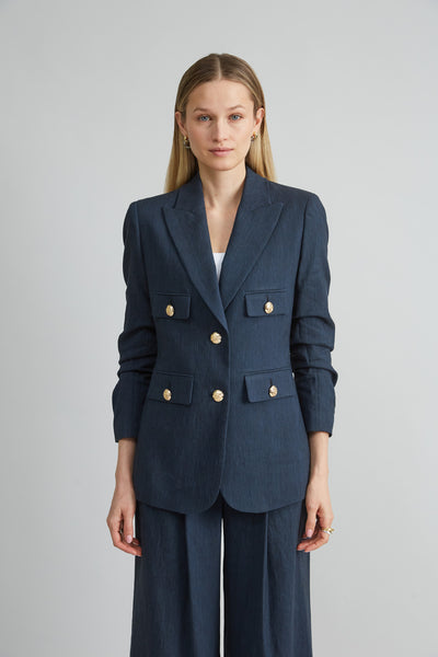Linen Crest Button Blazer Image 1