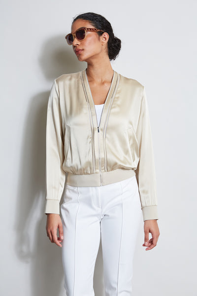 Silk Satin Bomber Jacket Image 4