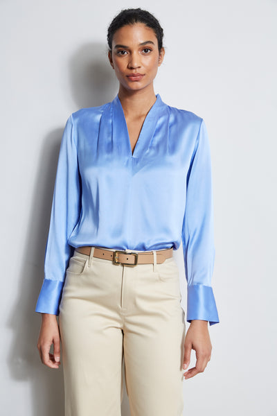 Silk Satin Contour Neck Shirt Image 1