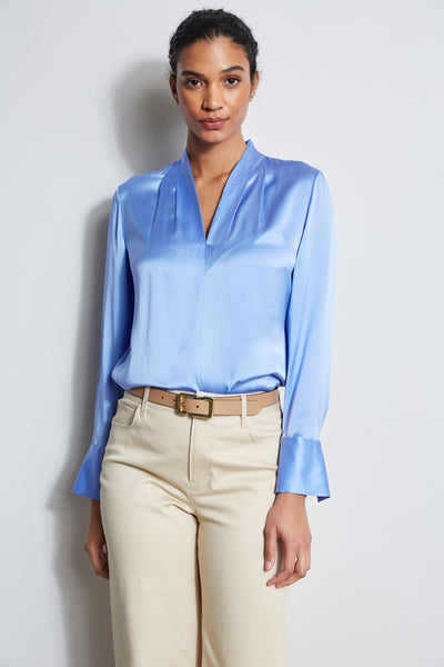 Silk Satin Contour Neck Shirt Image 3