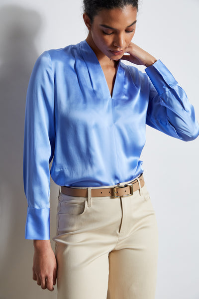 Silk Satin Contour Neck Shirt Image 4