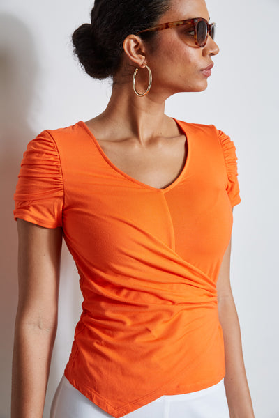Ruched Sleeve V-Neck Knit Image 4