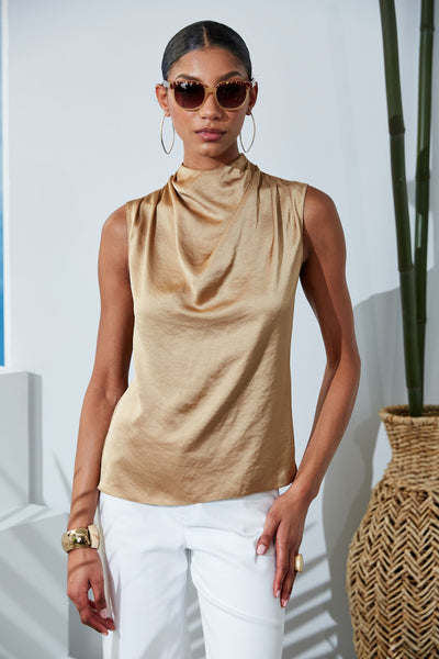 Satin Draped Neck Top Image 3