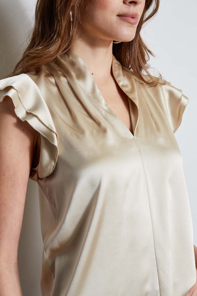 Silk Satin Flutter Sleeve Shirt Image 3