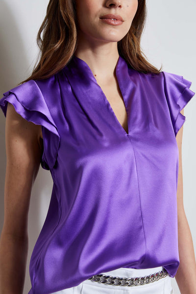 Silk Satin Flutter Sleeve Shirt Image 3