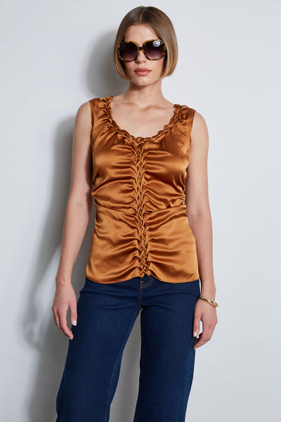 Silk Satin Braid Ruched Top Image 1