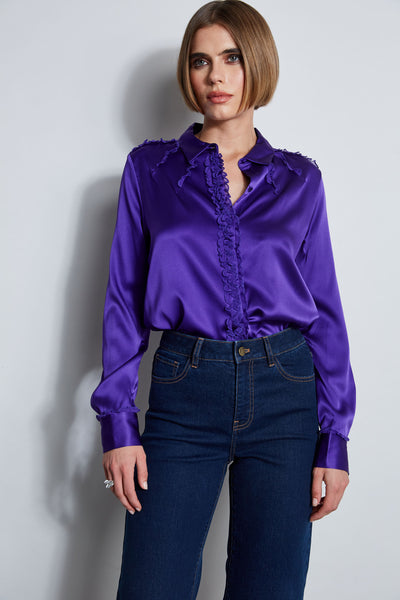 Chiffon Ruffle Silk Satin Shirt Image 4