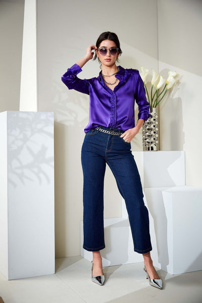 Chiffon Ruffle Silk Satin Shirt Image 2