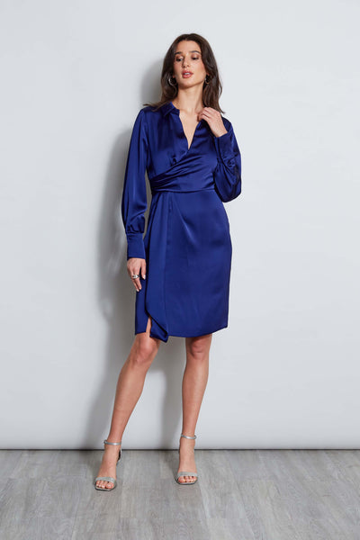 Long Sleeve Satin Wrap Dress Image 1