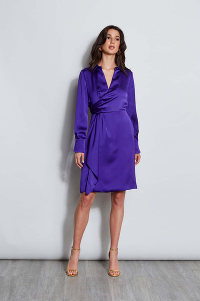 Long Sleeve Satin Wrap Dress Image 1