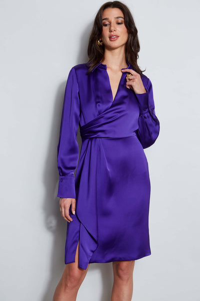 Long Sleeve Satin Wrap Dress Image 3