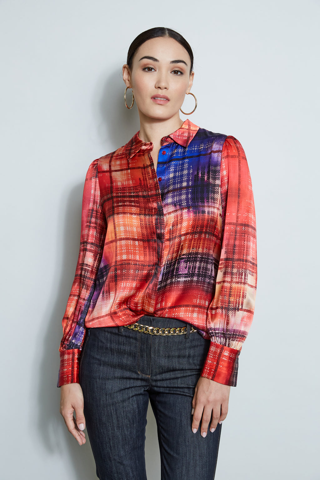 Silk Digital Plaid Shirt Elie Tahari