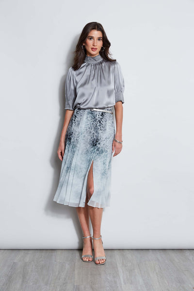 Short Sleeve Silk Satin Smocked Shirt Image 3