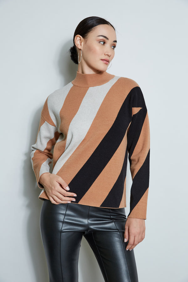 T-Tahari Mock Neck Stripe Sweater