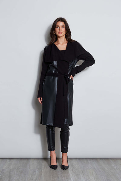 T-Tahari Vegan Leather Knit Jacket Image 2